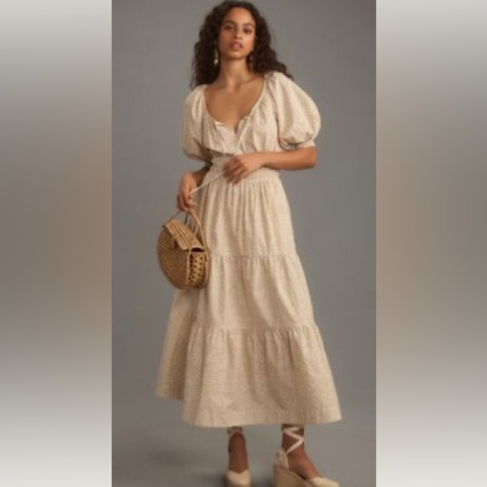 Anthropologie Somerset Dress Maxi Dress with Puff Sleeves